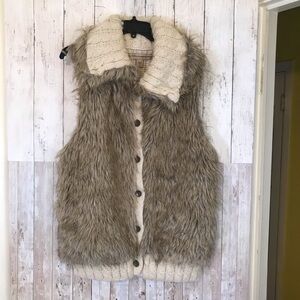 Nine West Vintage America Jeans Wool Blend Faux Fur Button Down Sweater Vest XL